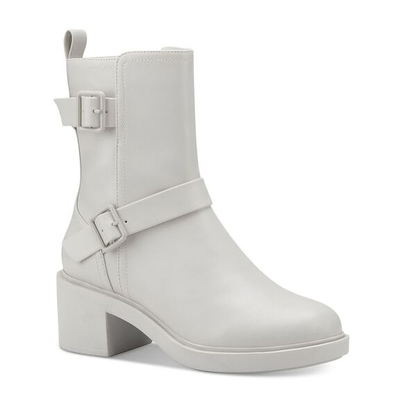 ALFANI Shoes - ALFANI Womens White Buckle Accent Chantal Round Toe Block Heel Heeled Boots 7 M